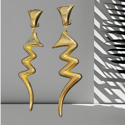 Gold Zig Zag Clip On Earrings